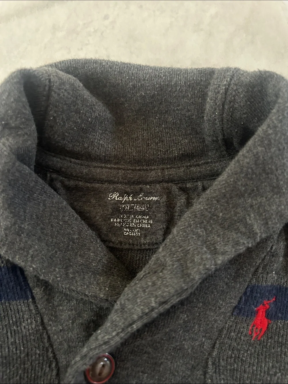 Ralph Lauren Gray & Navy Striped Shawl-Collar Footie